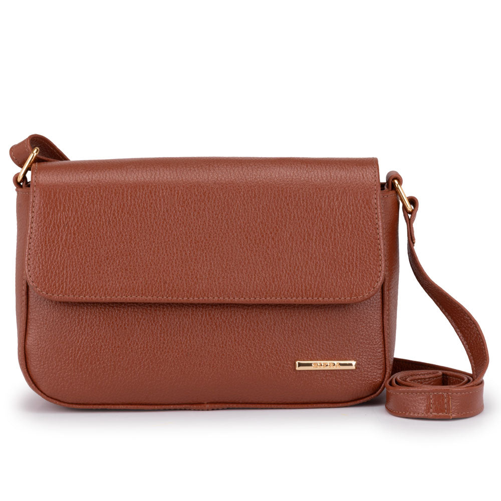 Bolsa Transversal Média Couro Marrom Ibiza