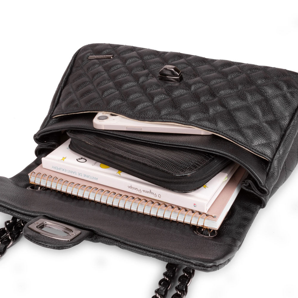 Bolsa Tiracolo Grande Couro Preta Agatha