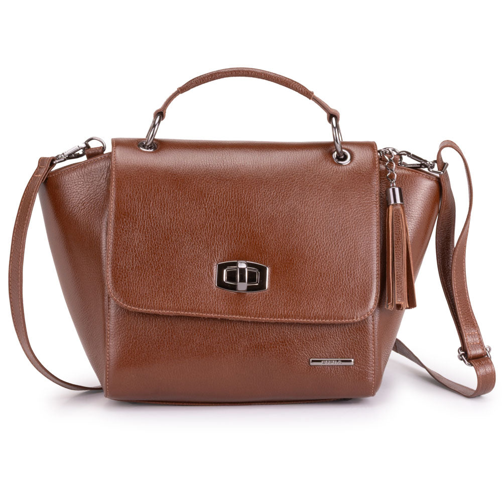 Bolsa de Mão Estruturada Couro Marrom Onix Cloe