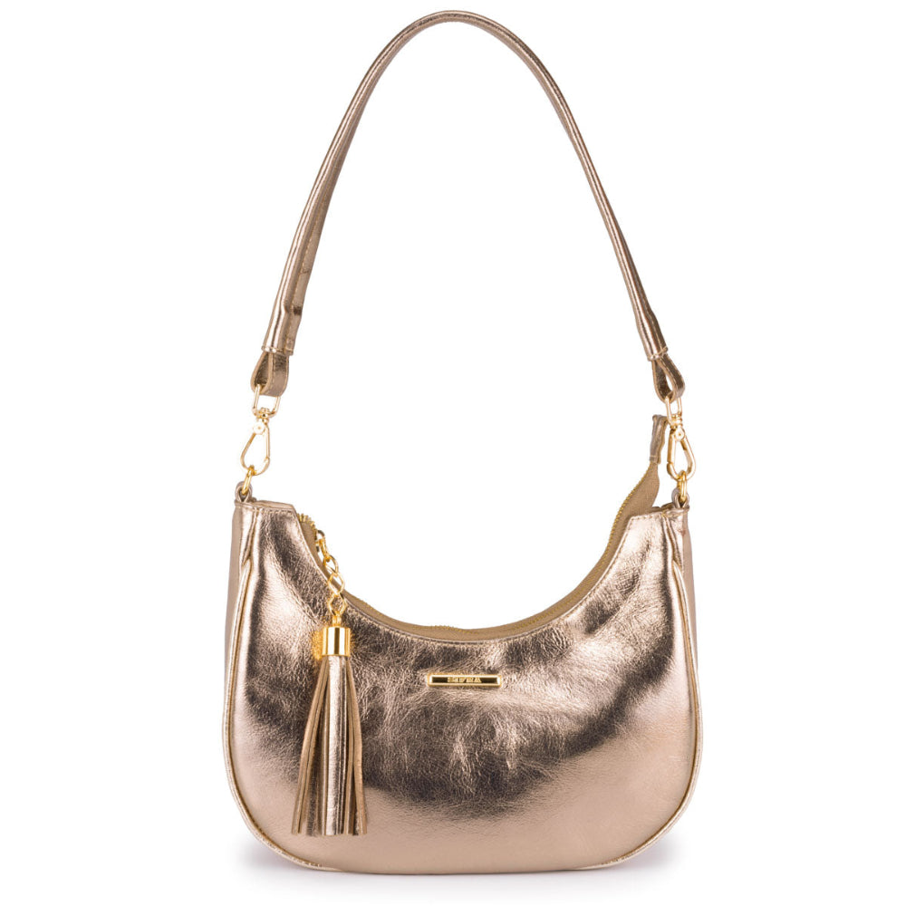 Bolsa Baguete Média Couro Ouro Velho Lorena