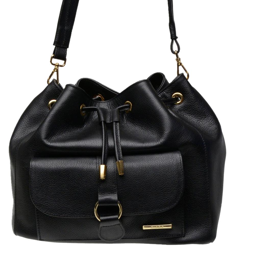 Bolsa Feminina Saco Transversal Couro Preta Lauren