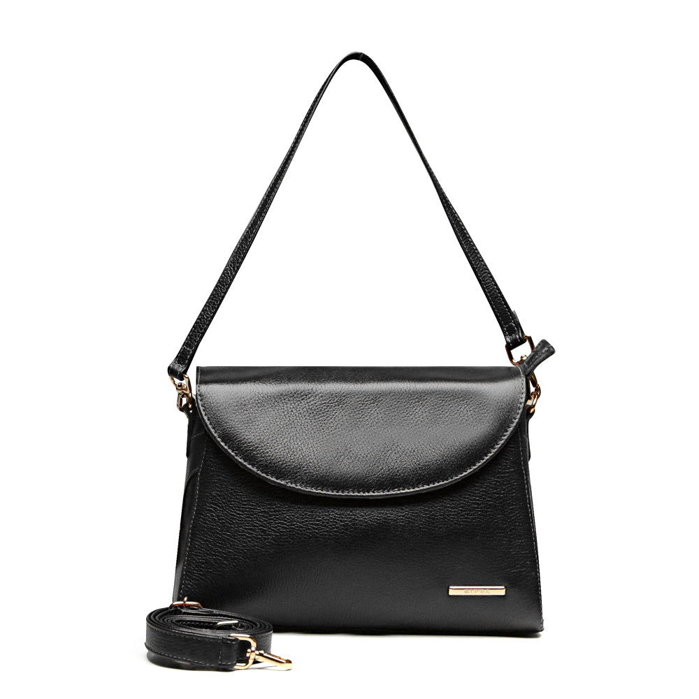 Bolsa Feminina Transversal Couro Preto Cecília