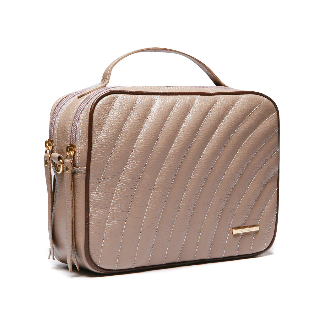 Bolsa Feminina Transversal Matelasse Mão Couro Cinza Luna