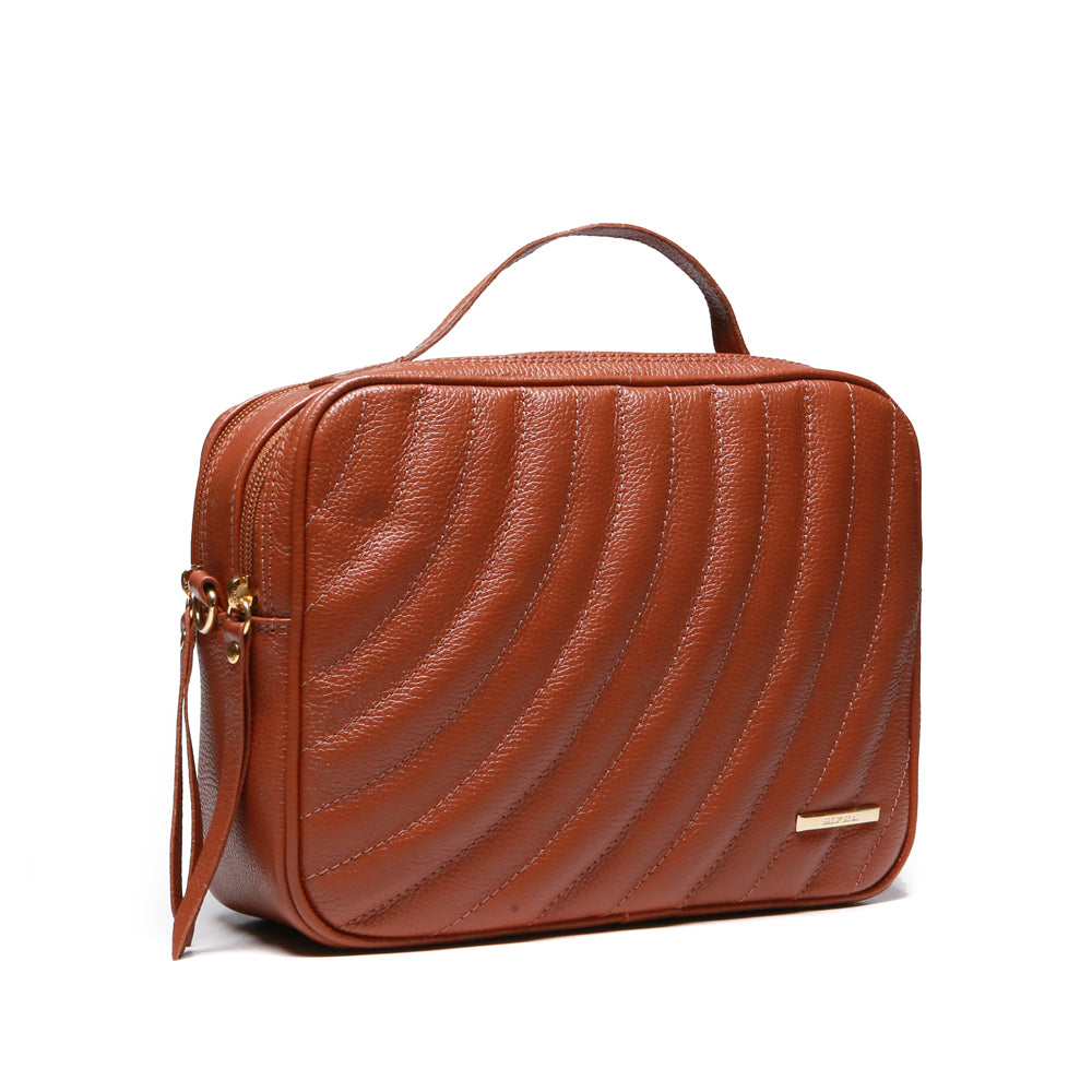Bolsa Feminina Transversal Matelasse Mão Couro Marrom Luna