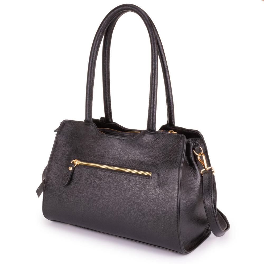 Bolsa Feminina Tranversal Média Couro Preta Ouro Claudia
