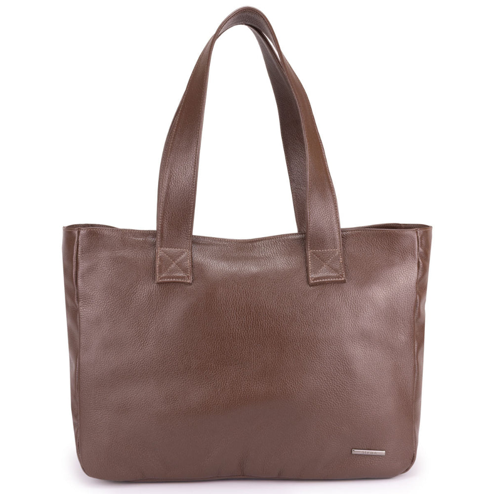 Bolsa Sacola Com Zíper Couro Marrom Escuro França