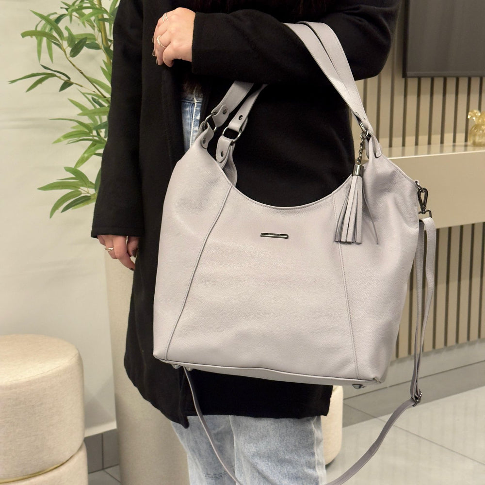Bolsa Sacola Couro Cinza Claro Vitta