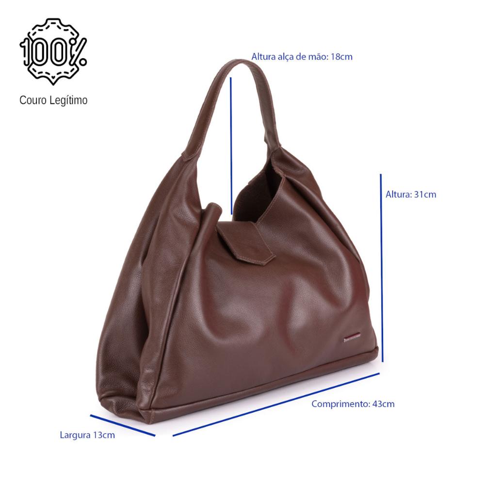 Bolsa Sacola Média Couro Marrom Escuro Bárbara