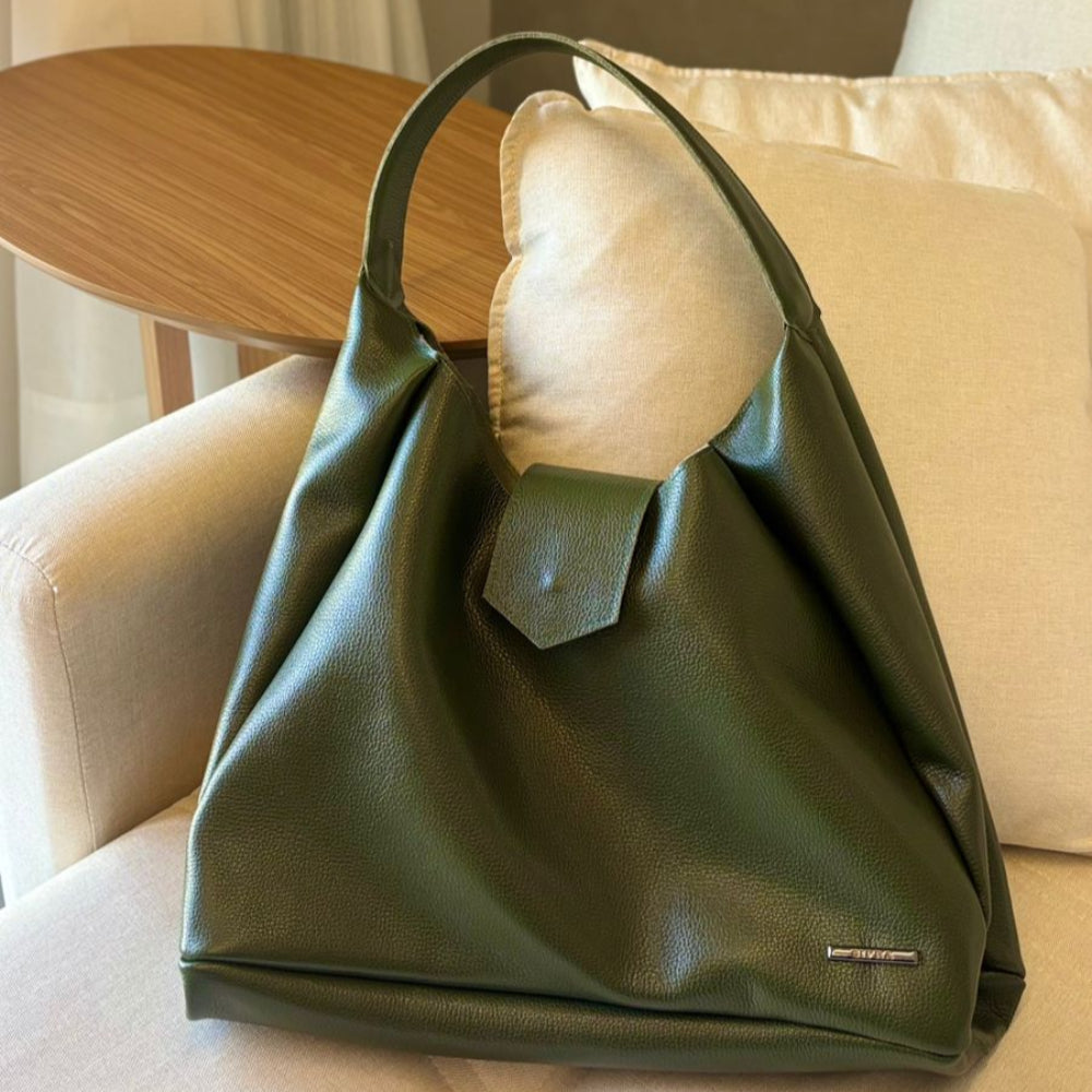 Bolsa Sacola Média Couro Verde Bárbara