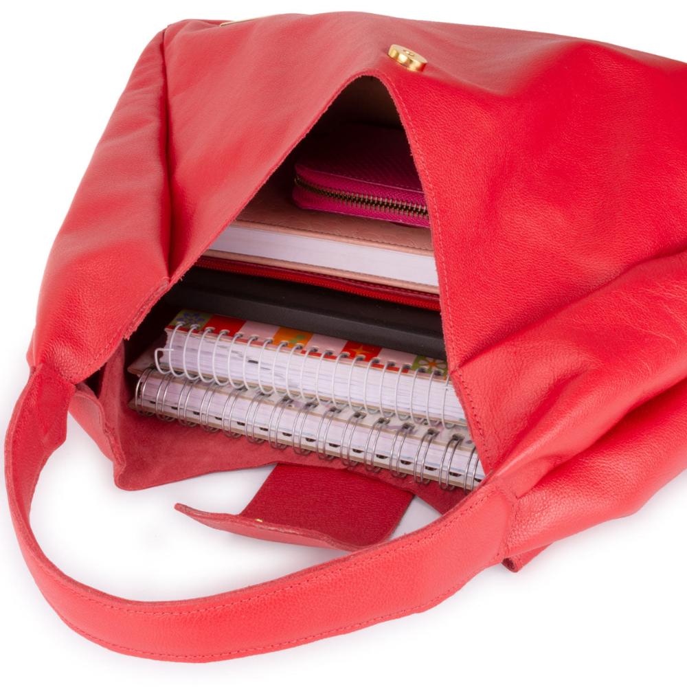 Bolsa Sacola Média Couro Vermelho Bárbara