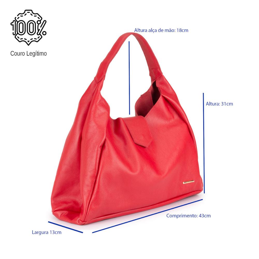 Bolsa Sacola Média Couro Vermelho Bárbara