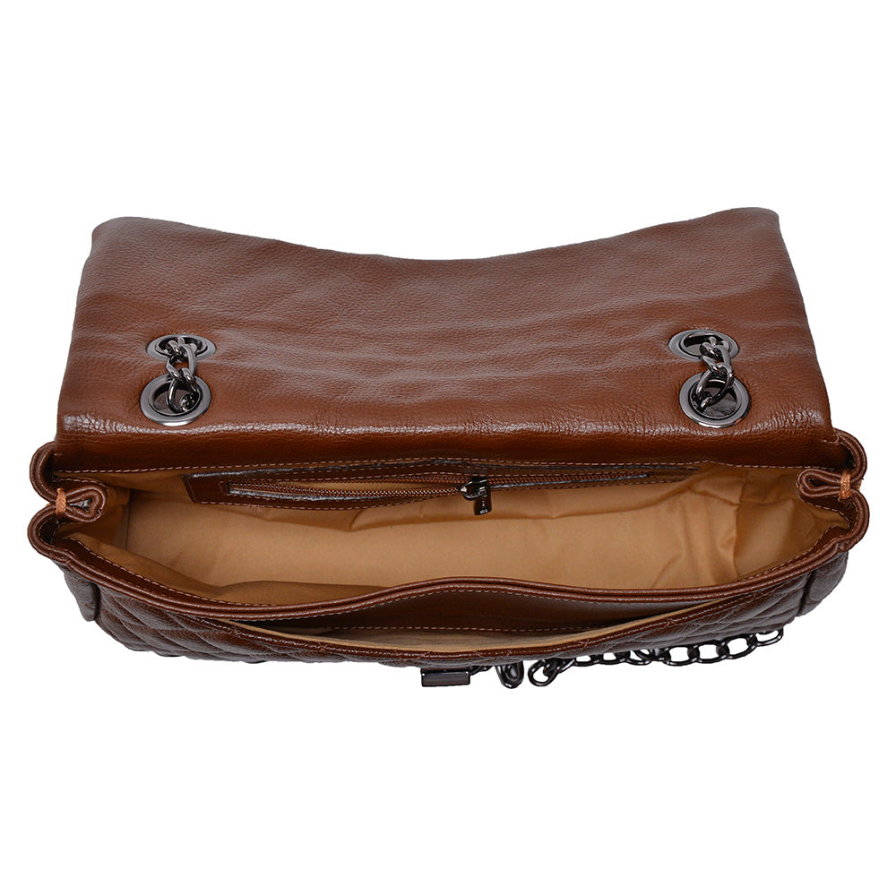 Bolsa Tiracolo Grande Couro Marrom Agatha