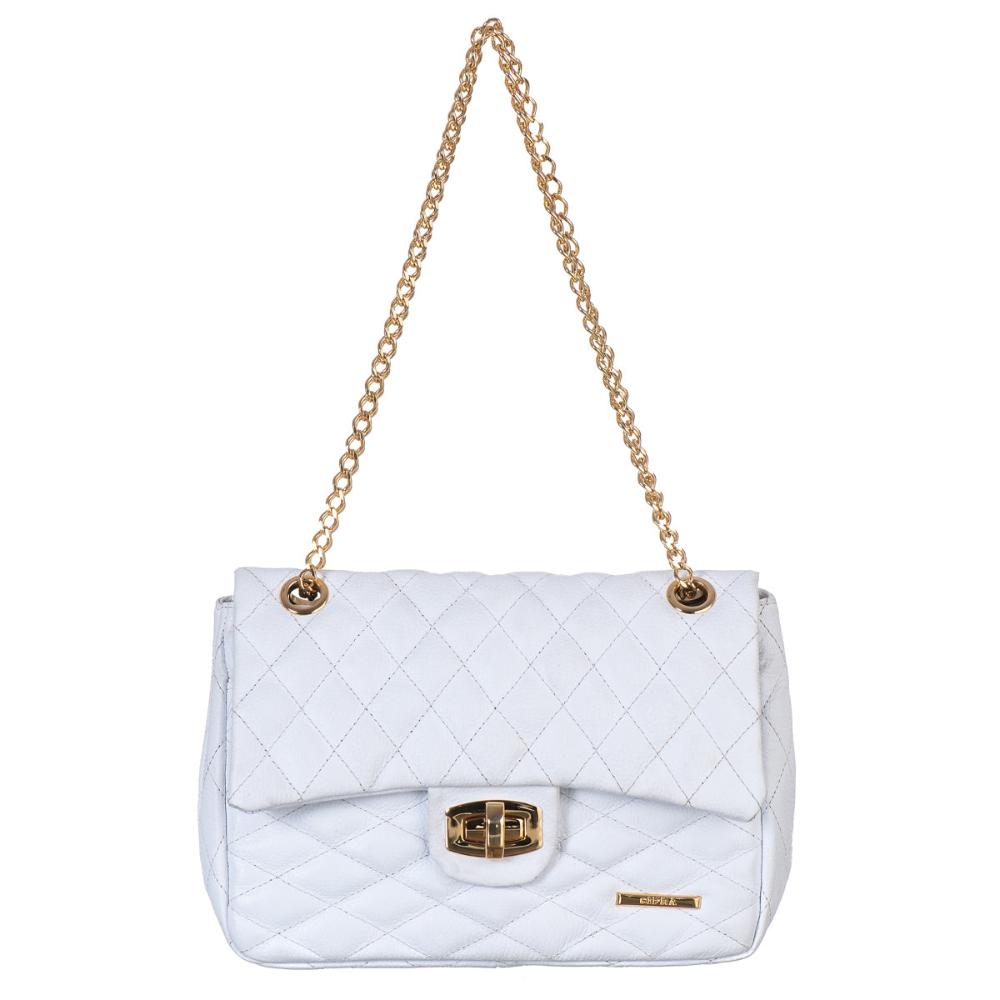 Bolsa Tiracolo Pequena Couro Branca Ouro Beca