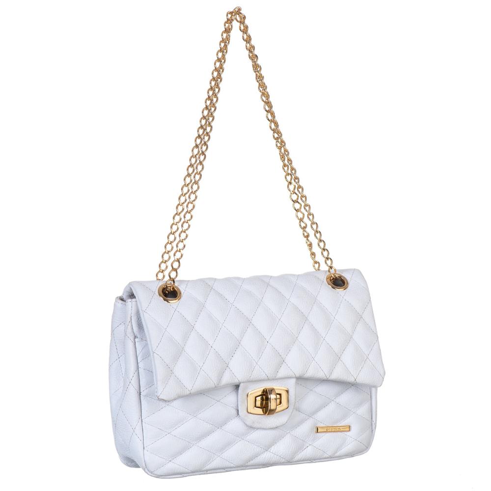 Bolsa Tiracolo Pequena Couro Branca Ouro Beca