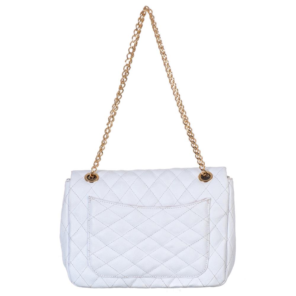 Bolsa Tiracolo Pequena Couro Branca Ouro Beca