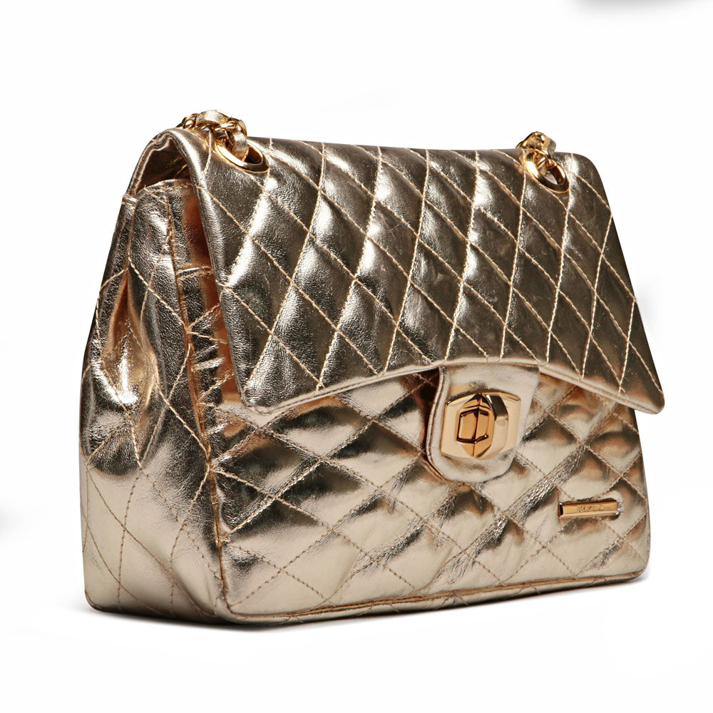 Bolsa Tiracolo Pequena Couro Ouro Beca