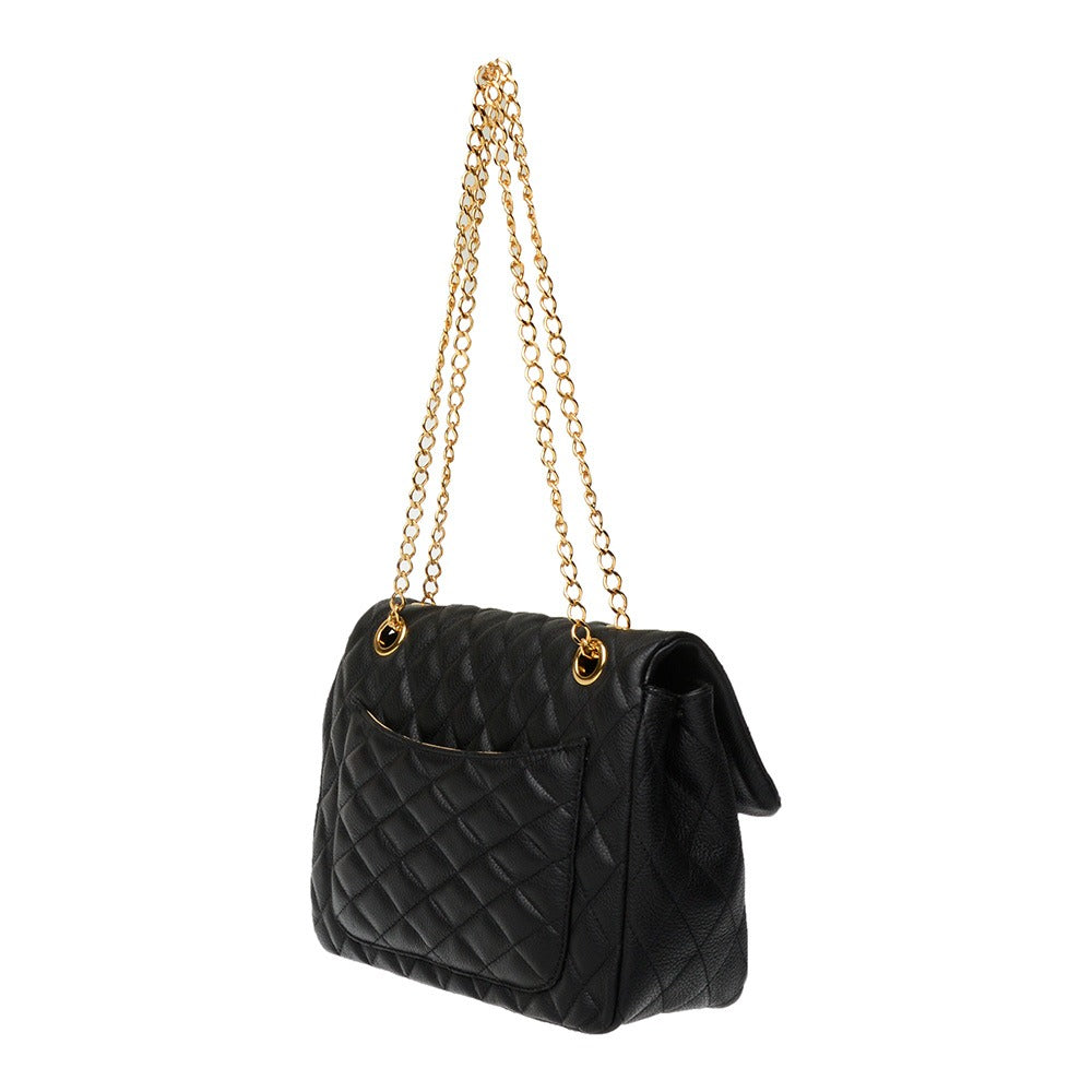 Bolsa Tiracolo Pequena Couro Preta Ouro Beca