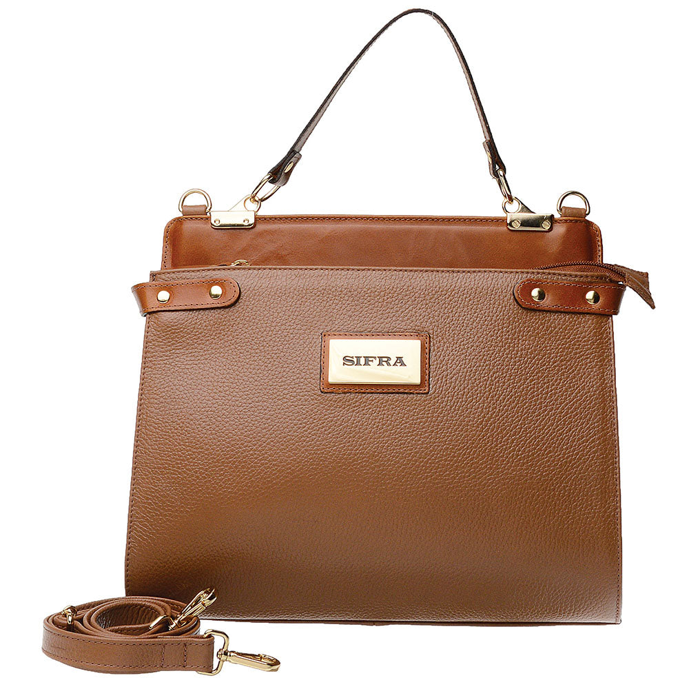 Bolsa Tiracolo e Mão Grande Couro Marrom Olivia