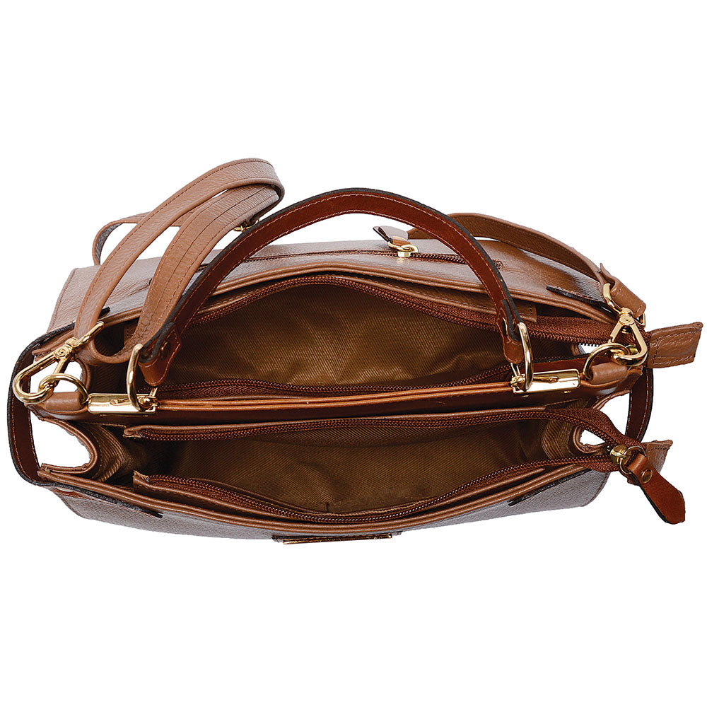 Bolsa Tiracolo e Mão Grande Couro Marrom Olivia