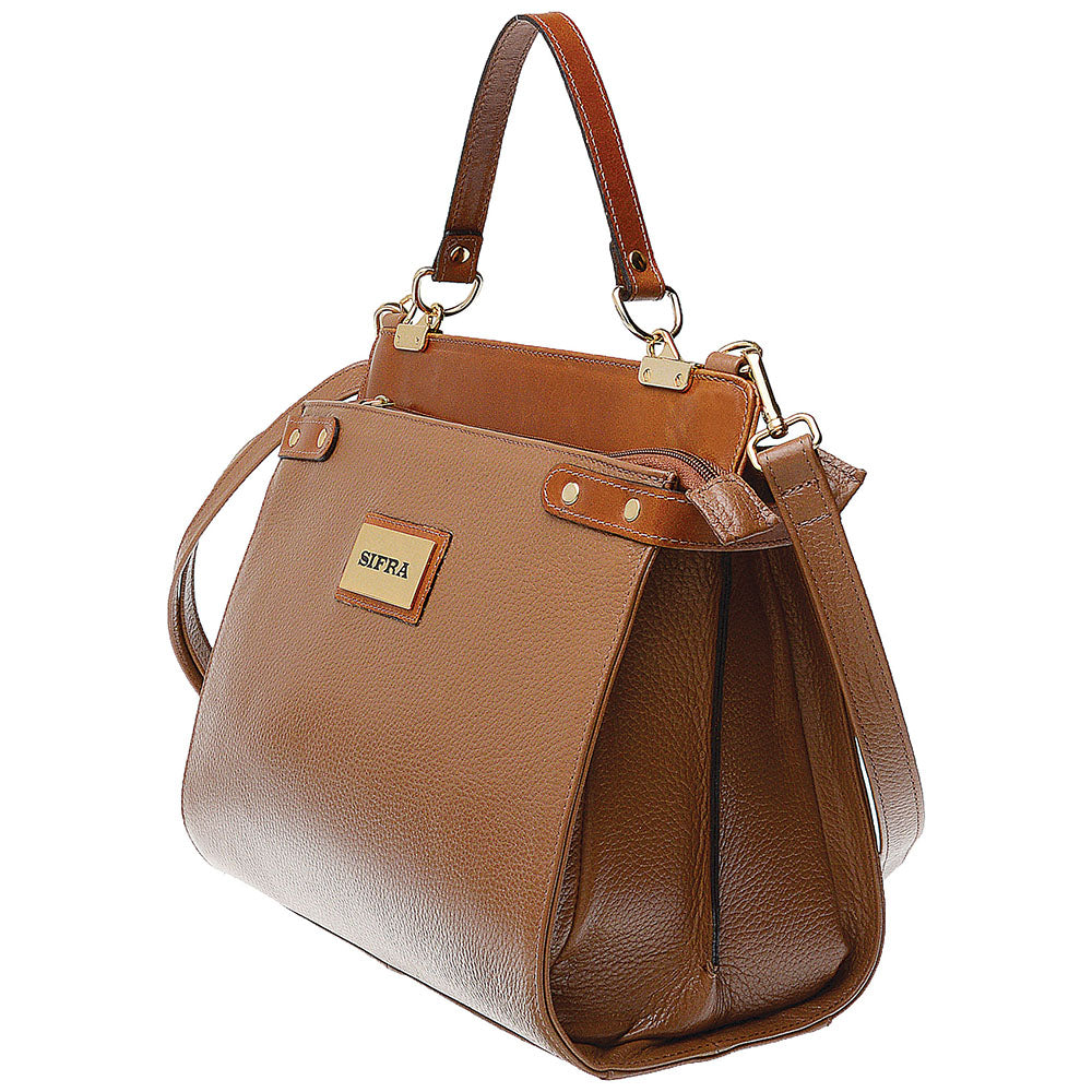 Bolsa Tiracolo e Mão Grande Couro Marrom Olivia