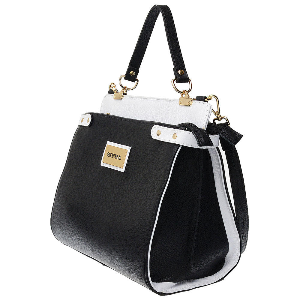 Bolsa Tiracolo e Mão Grande Couro Preta Olivia