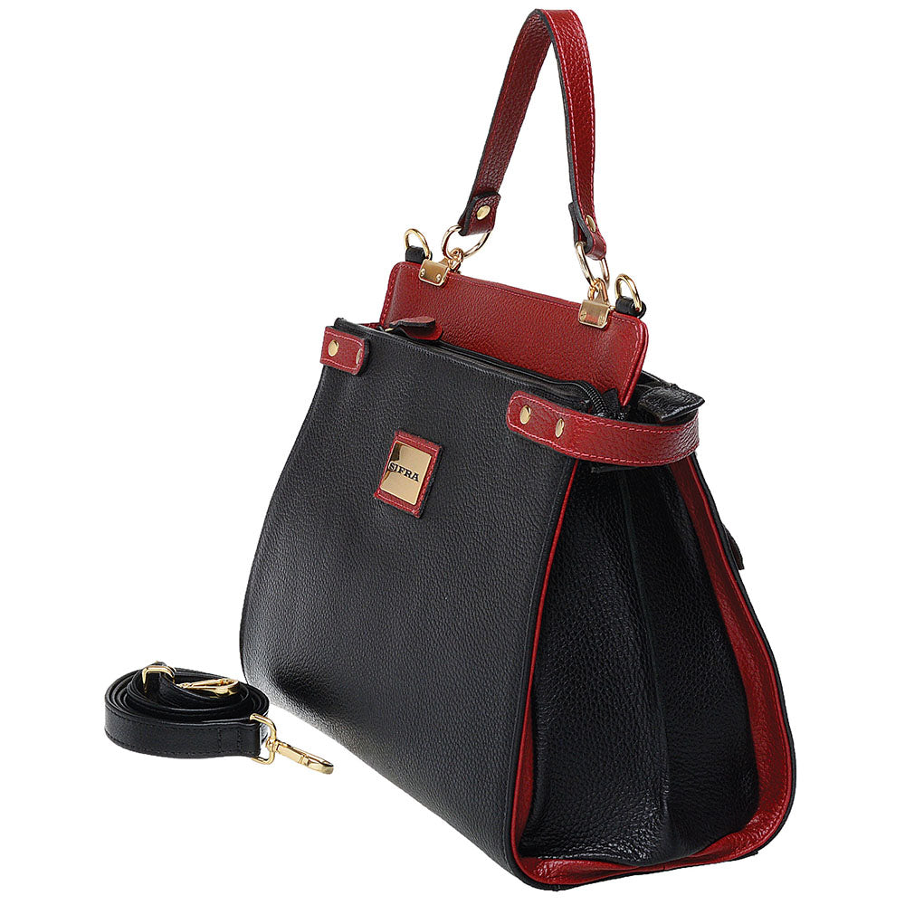 Bolsa Tiracolo e Mão Grande Couro Preto Olivia