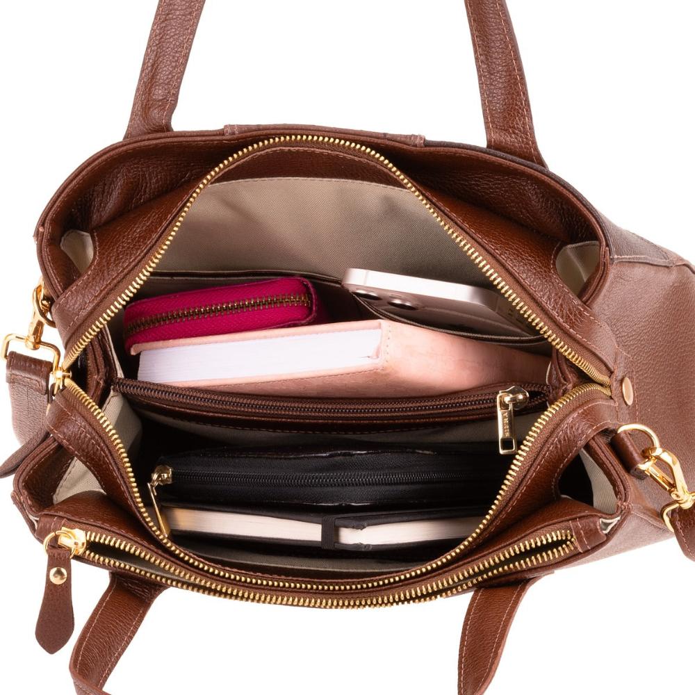 Bolsa Tote Média Couro Marrom Sophie