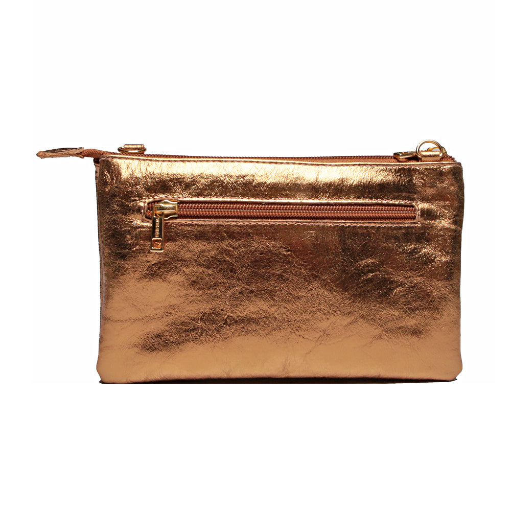 Bolsa Transversal Divisórias Couro Bronze Glace