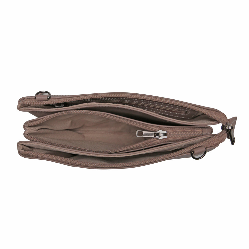 Bolsa Transversal Divisórias Couro Cinza Glace