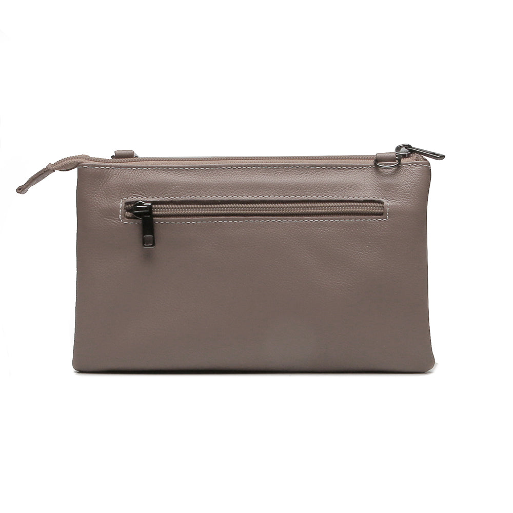 Bolsa Transversal Divisórias Couro Cinza Glace