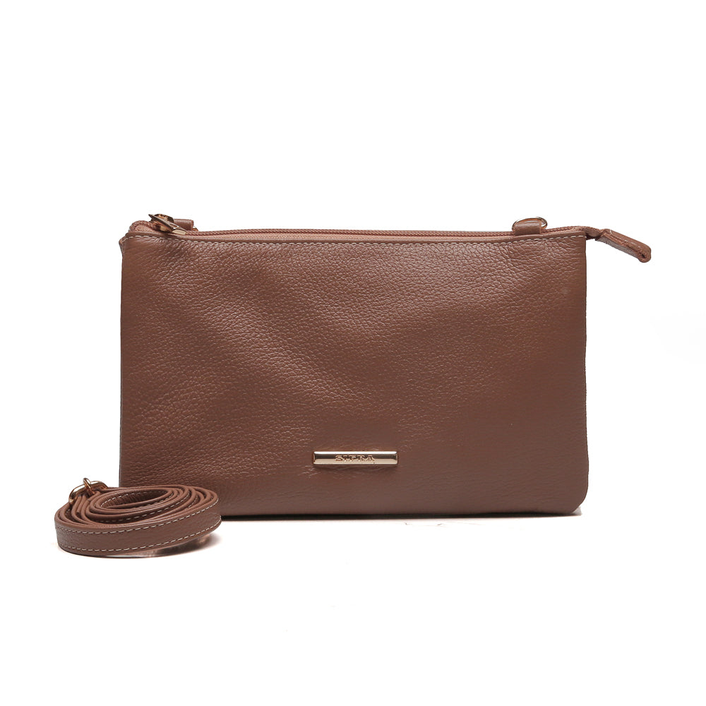Bolsa Transversal Divisórias Couro Marrom Glace