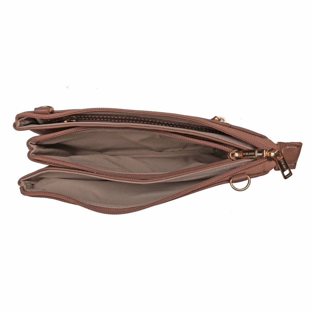 Bolsa Transversal Divisórias Couro Marrom Glace