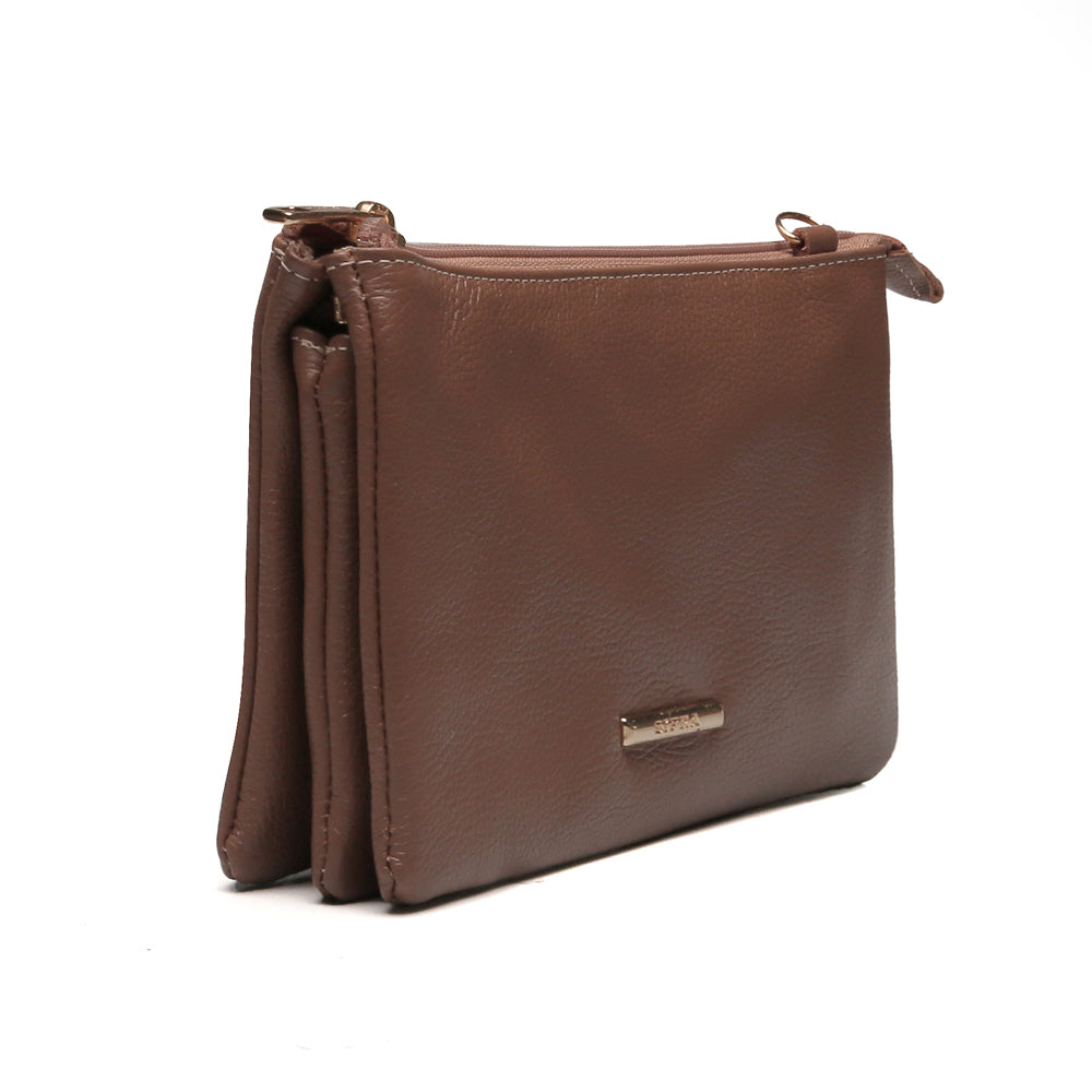 Bolsa Transversal Divisórias Couro Marrom Glace