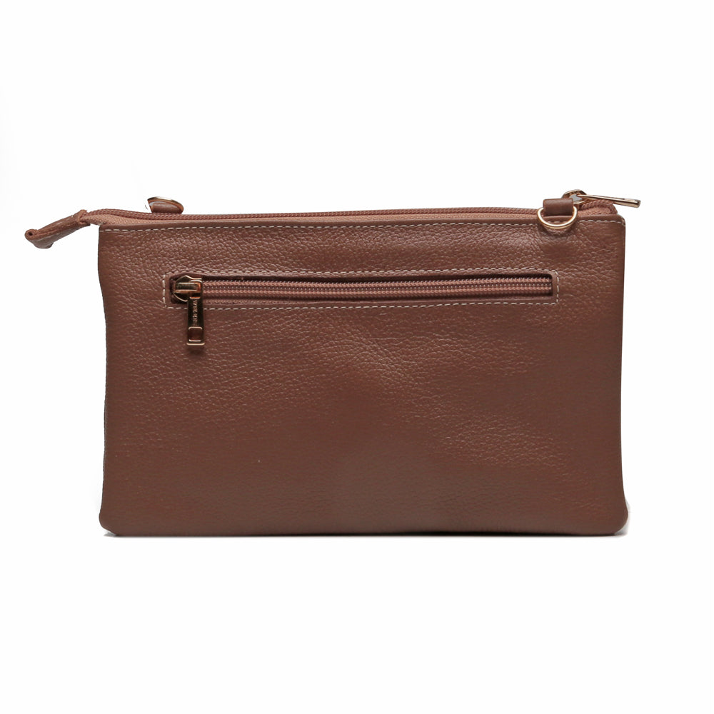 Bolsa Transversal Divisórias Couro Marrom Glace