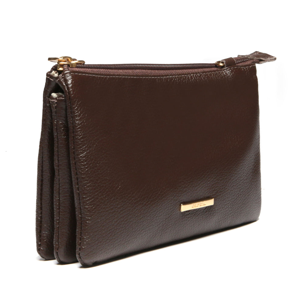 Bolsa Transversal Divisórias Couro Marrom Glace