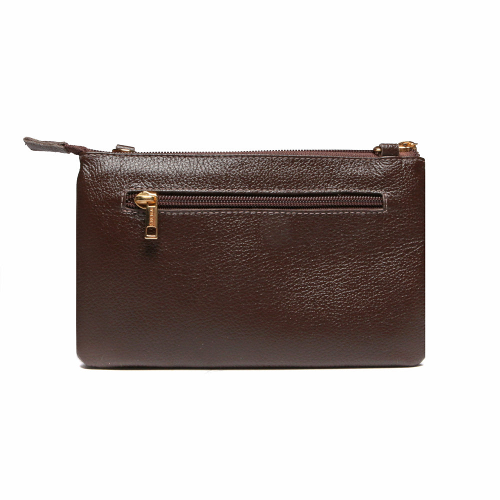 Bolsa Transversal Divisórias Couro Marrom Glace