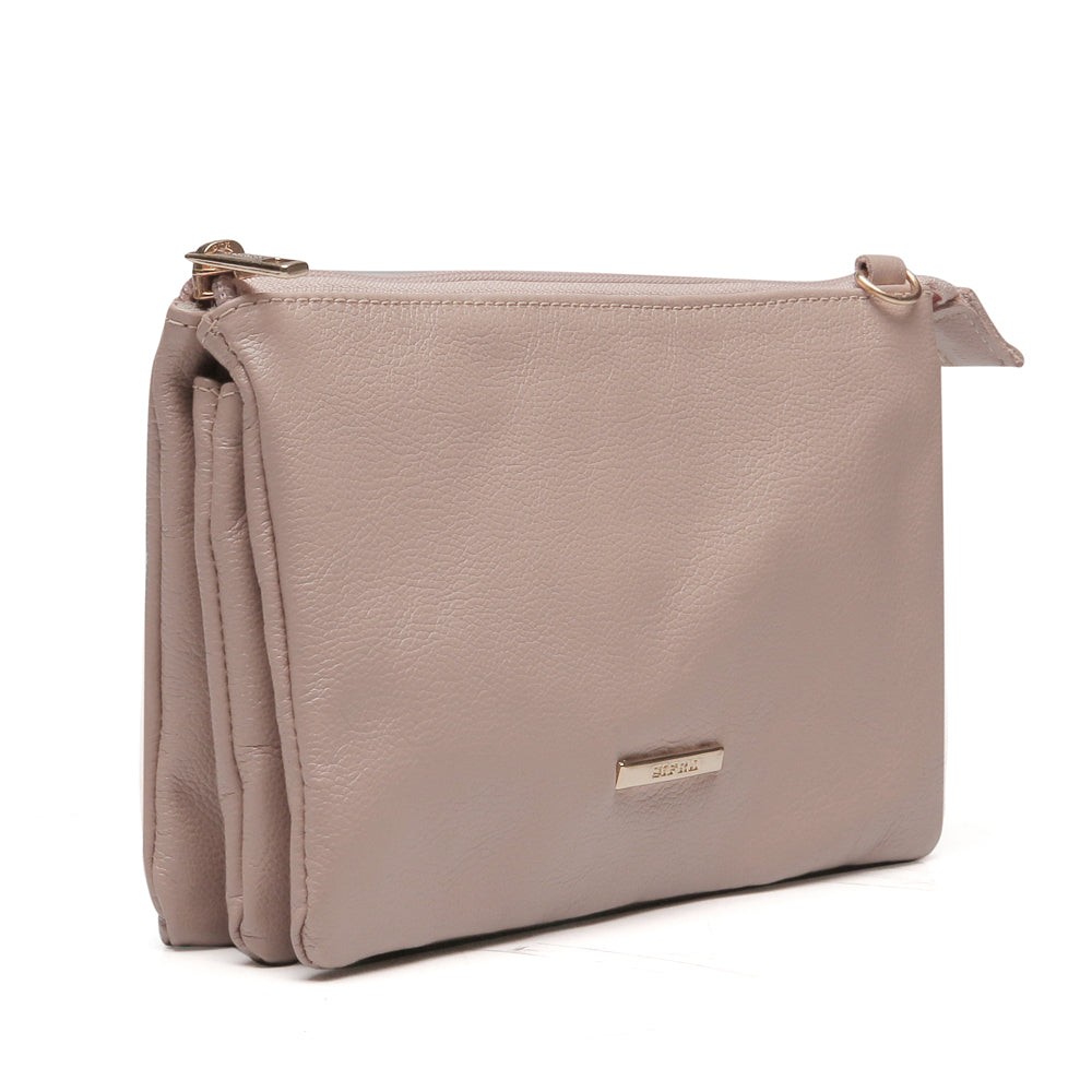 Bolsa Transversal Divisórias Couro Nude Glace