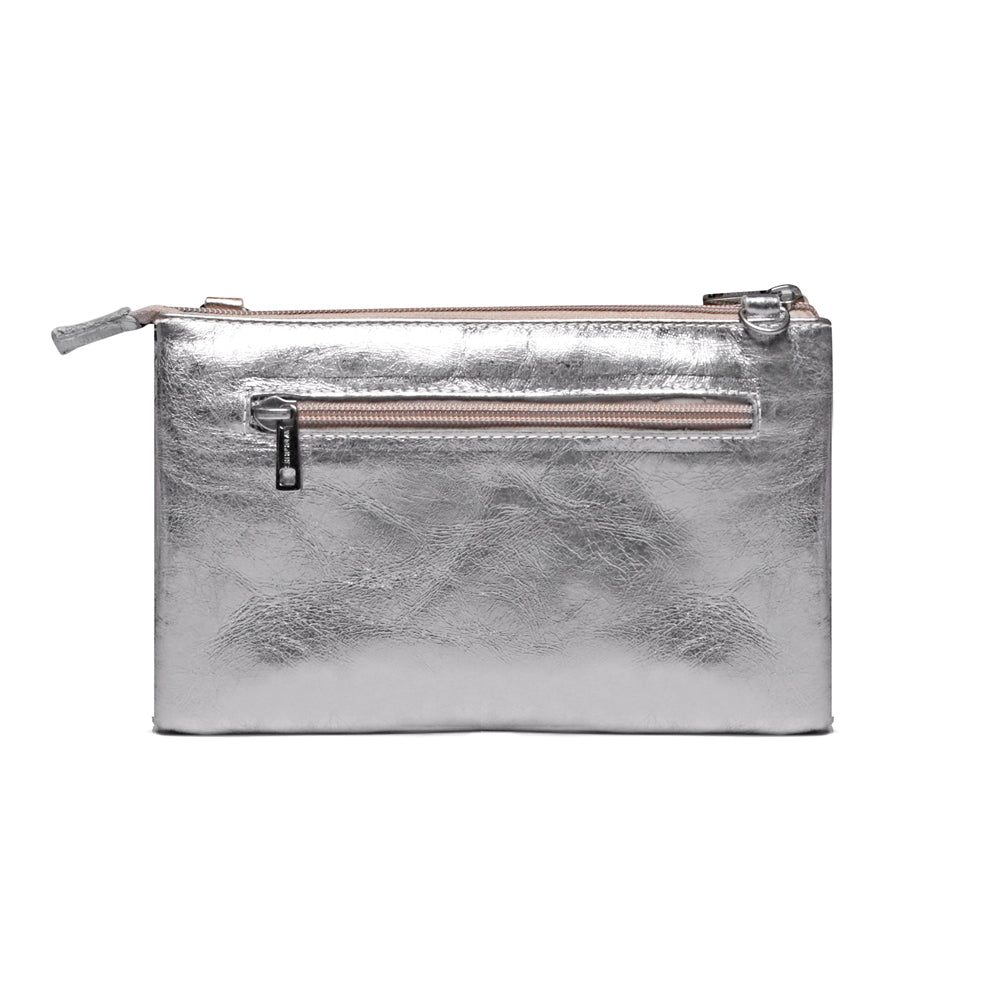 Bolsa Transversal Divisórias Couro Prata Glace