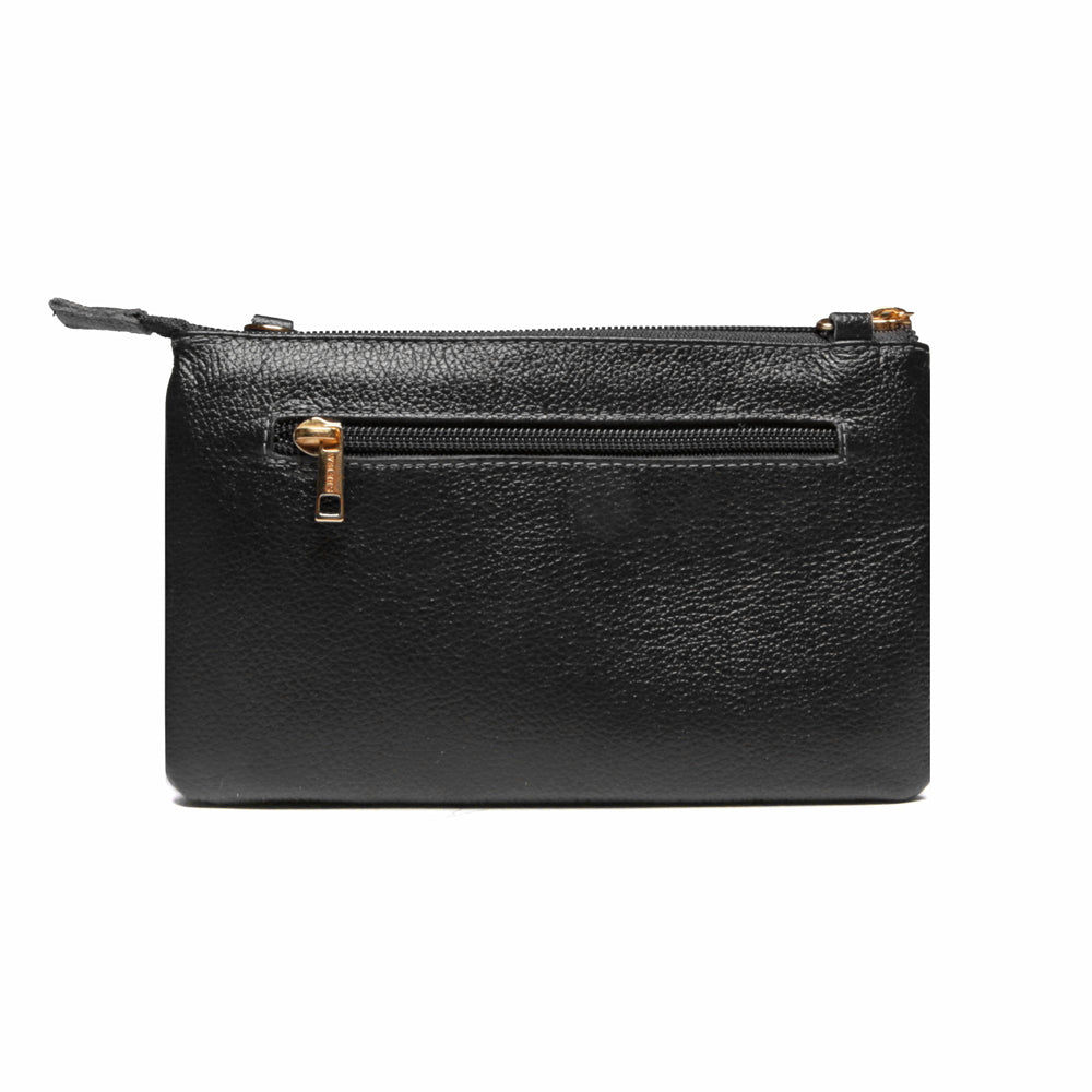 Bolsa Transversal Divisórias Couro Preta Glace