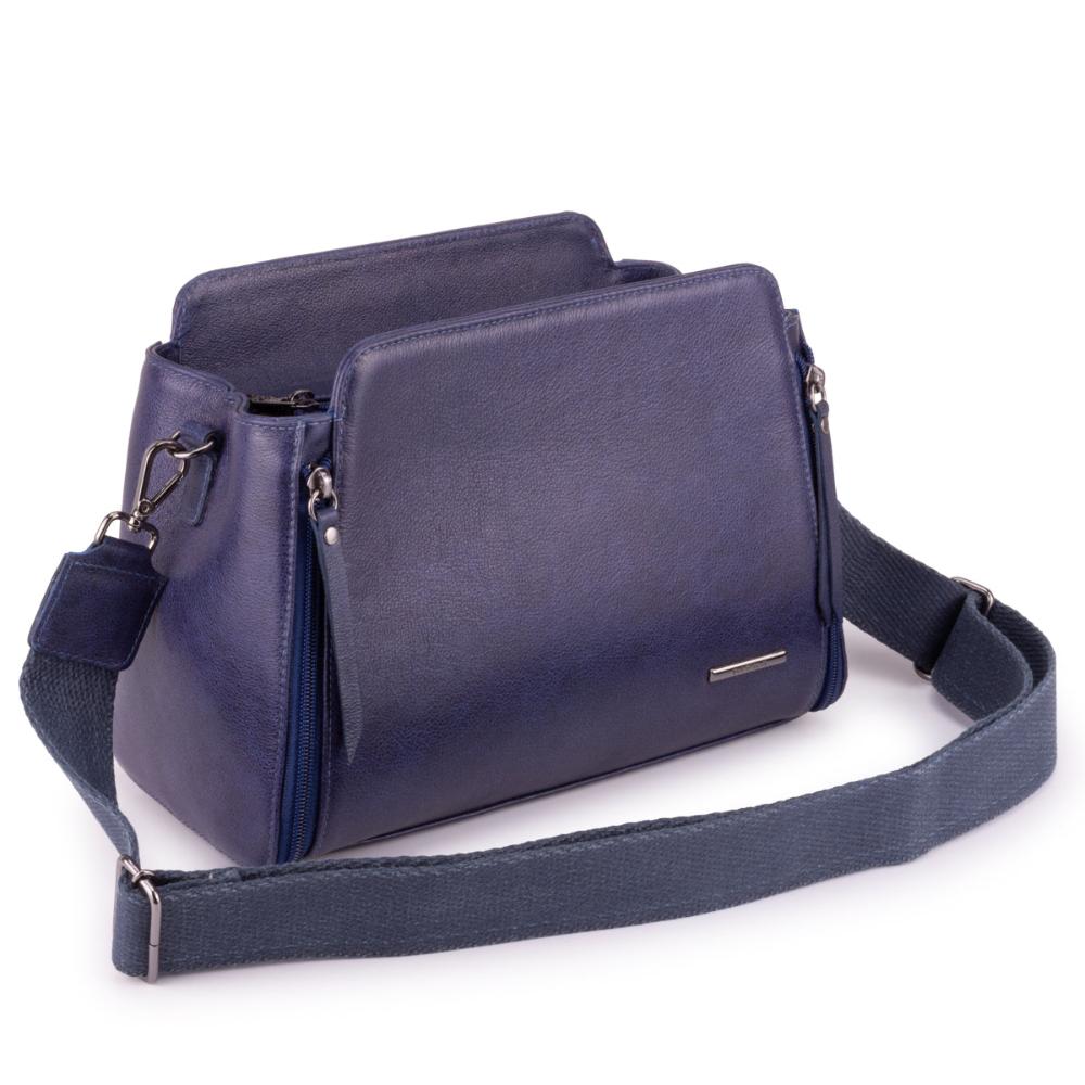 Bolsa Transversal Mão Média Couro Azul Mary