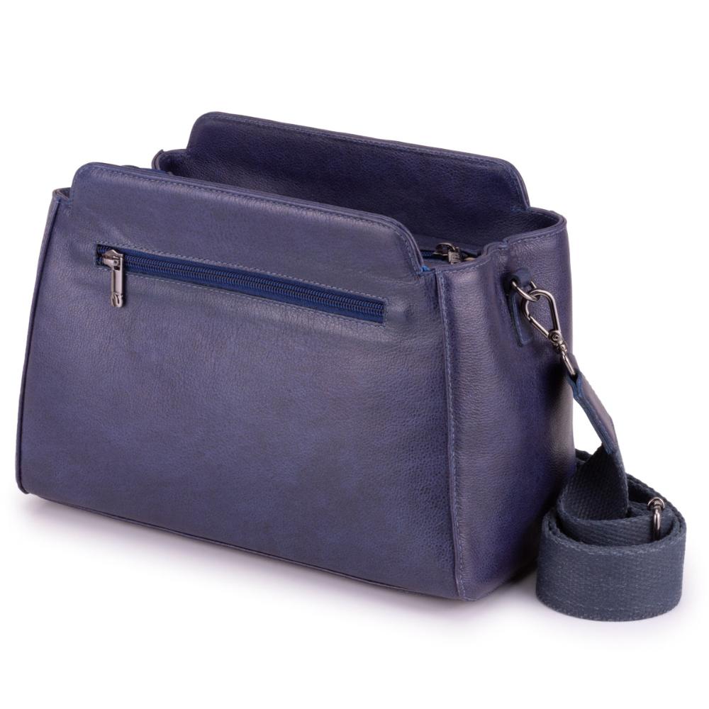 Bolsa Transversal Mão Média Couro Azul Mary