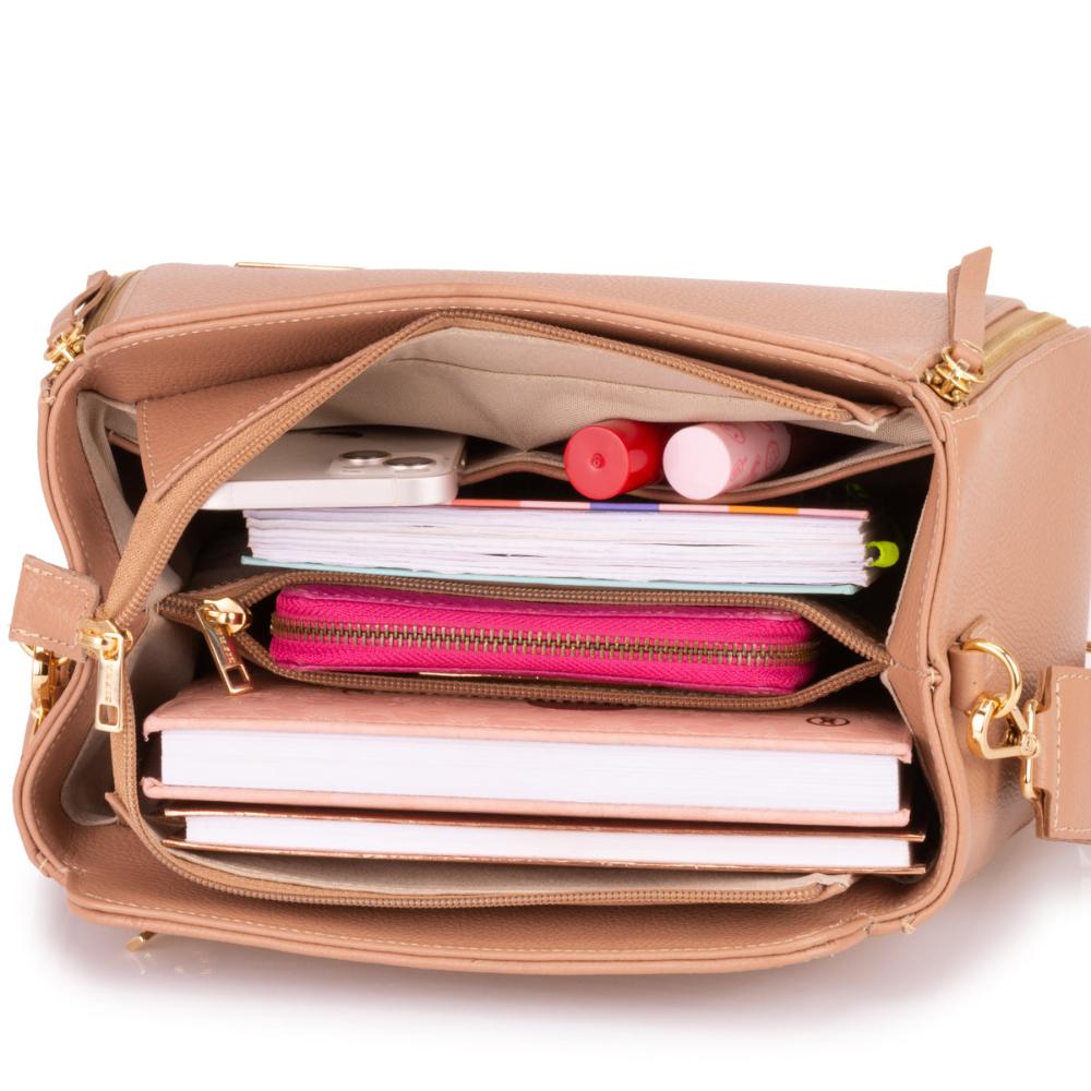 Bolsa Transversal Mão Média Couro Coral Mary