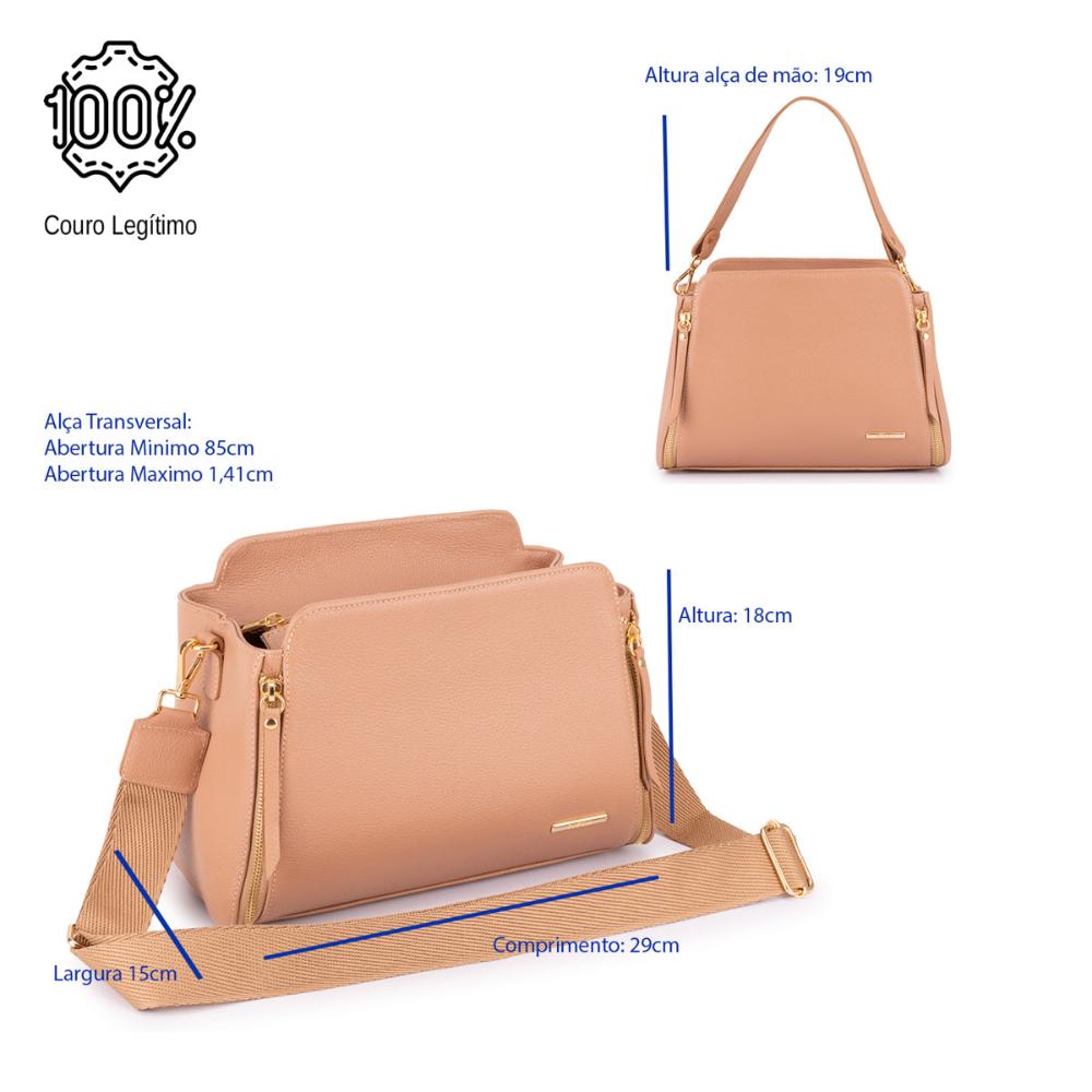 Bolsa Transversal Mão Média Couro Coral Mary