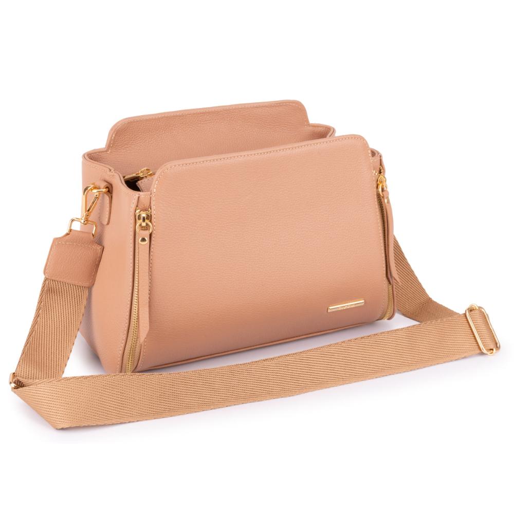 Bolsa Transversal Mão Média Couro Coral Mary