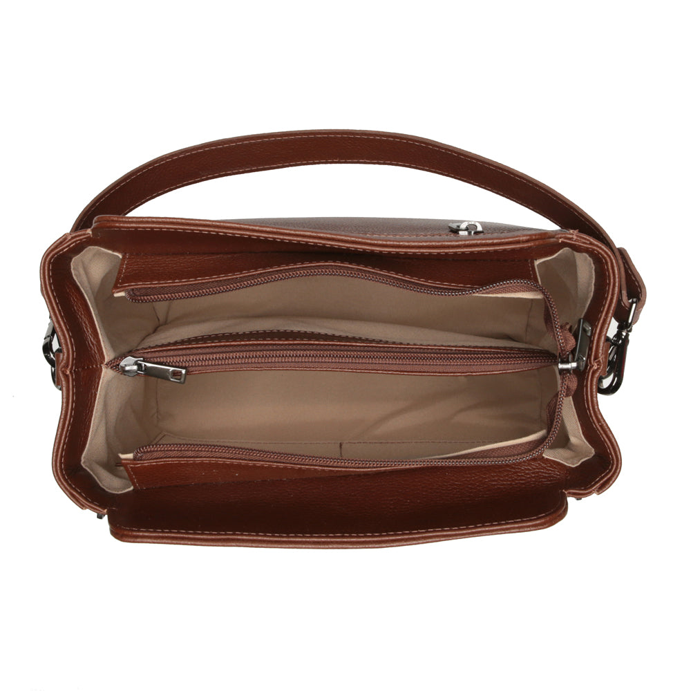 Bolsa Transversal Mão Média Couro Marrom Chocolate Mary