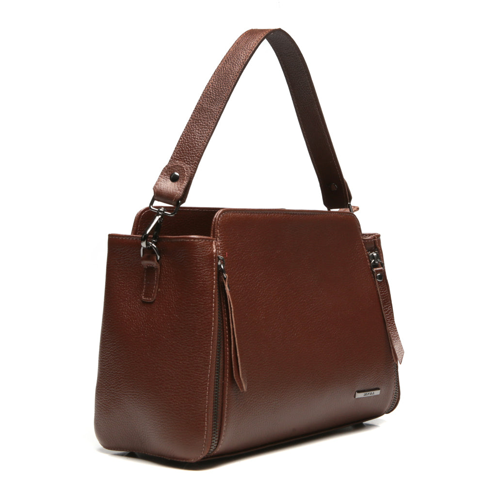 Bolsa Transversal Mão Média Couro Marrom Chocolate Mary