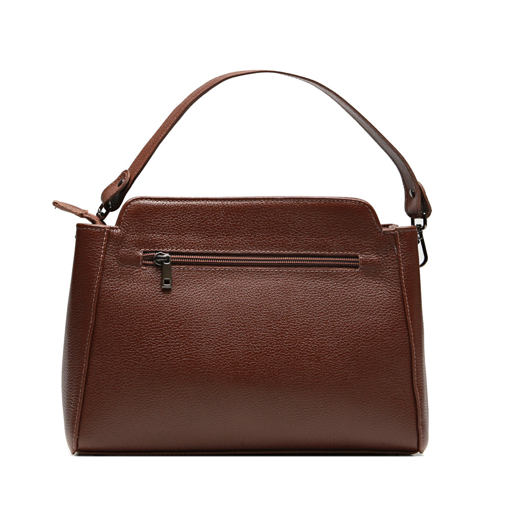 Bolsa Transversal Mão Média Couro Marrom Chocolate Mary