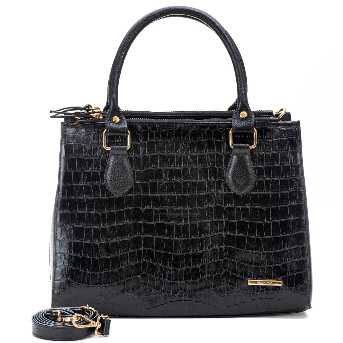 Bolsa Transversal Tote Couro Preta Média Marisa