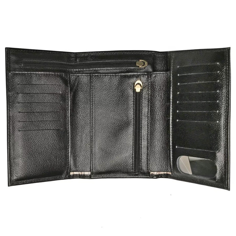 Carteira Feminina Couro Preta Média de Mão Olivia