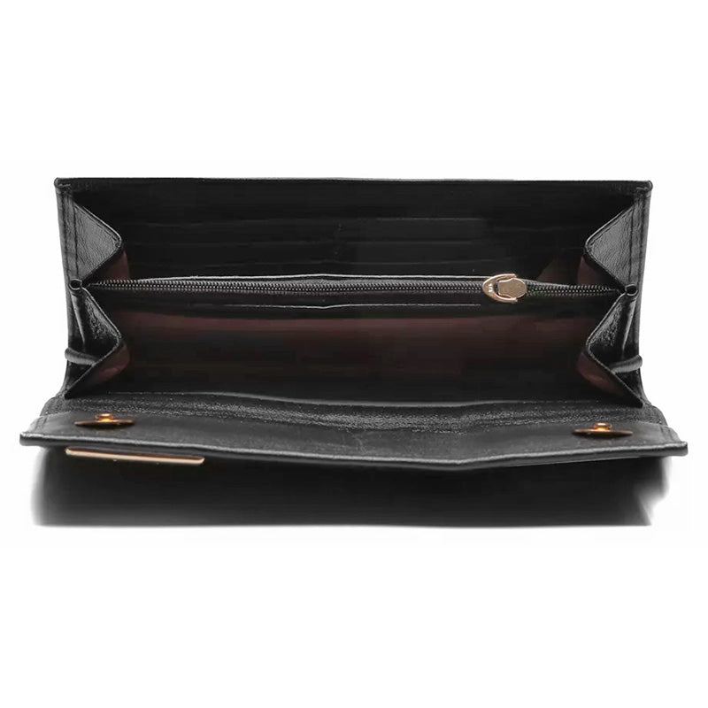 Carteira Feminina Couro Preta Média de Mão Valentina